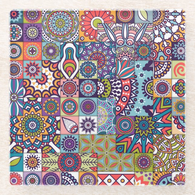 Posavasos De Vidrio Patrón de mosaico de Mandala (Anverso)