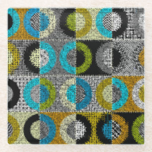 Posavasos De Vidrio Patrón de mosaico, imitación de lienzo áspero.