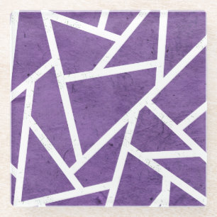Posavasos De Vidrio Patrón de mosaico morado y blanco