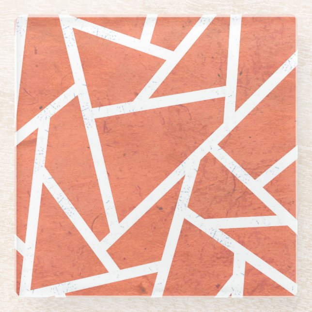 Posavasos De Vidrio Patrón de mosaico naranja mandarín (Anverso)