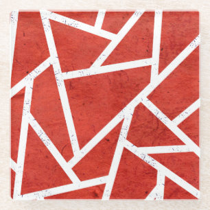 Posavasos De Vidrio Patrón de mosaico rojo y blanco