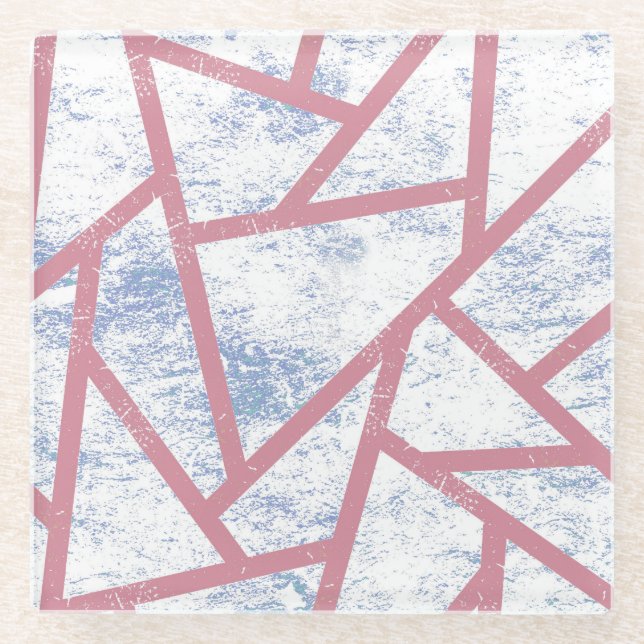 Posavasos De Vidrio Patrón de mosaico rosa y azul (Anverso)