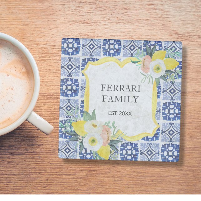 Posavasos De Vidrio Patrón de mosaicos mediterráneos italianos de limó (In situ)