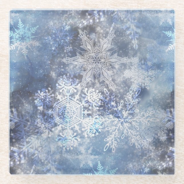 Posavasos De Vidrio Patrón de Navidades azules texturados de hielo y n (Anverso)