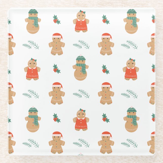 Posavasos De Vidrio Patrón de Navidades de galletas de pan de jengibre (Anverso)