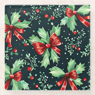 Posavasos De Vidrio Patrón de navidades Holly Berry