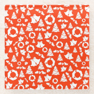 Posavasos De Vidrio Patrón de Navidades rojos