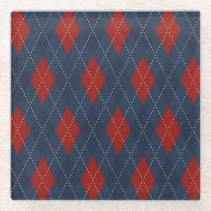 Posavasos De Vidrio Patrón de Navidades Royal Blue Argyle