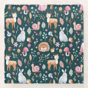 Posavasos De Vidrio Patrón de niños del bosque de hadas acuarelas