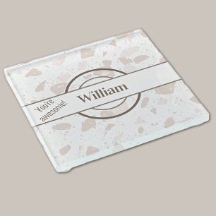 Posavasos De Vidrio Patrón de nombres, Tan y Beige Terrazzo