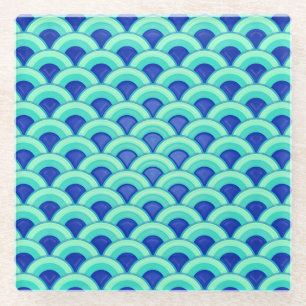 Posavasos De Vidrio Patrón de onda Art Deco - turquesa y cobalto