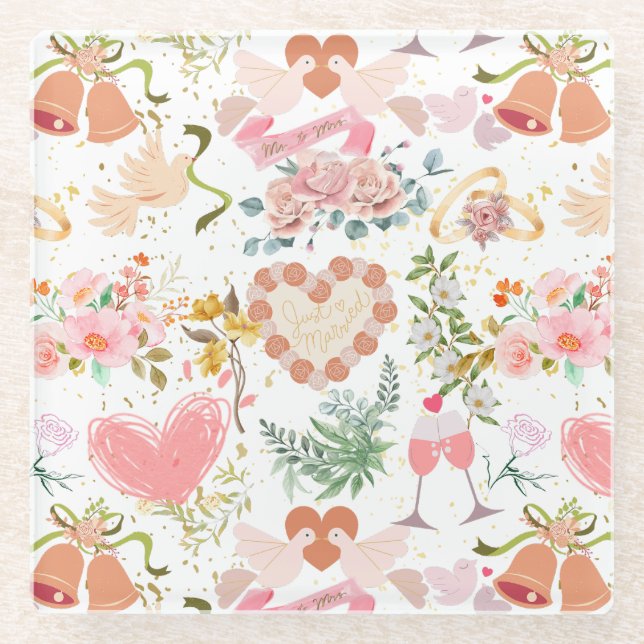 Posavasos De Vidrio patrón de ornamentos boda (Anverso)