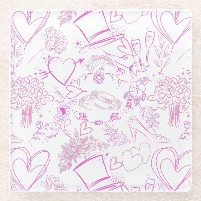 Posavasos De Vidrio patrón de ornamentos boda 02 (Anverso)