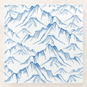 Posavasos De Vidrio Patrón de paisajes de montaña dibujado a mano.