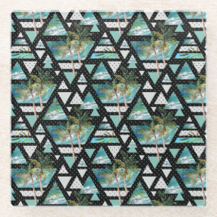 Posavasos De Vidrio Patrón de palmas y olas geométricas abstractas