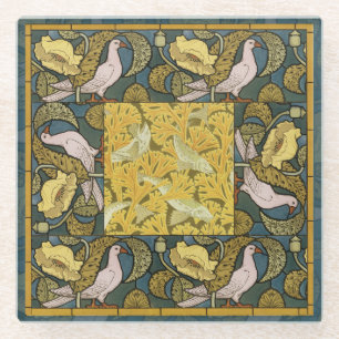 Posavasos De Vidrio Patrón de paloma de pez Art Nouveau antiguo Verneu