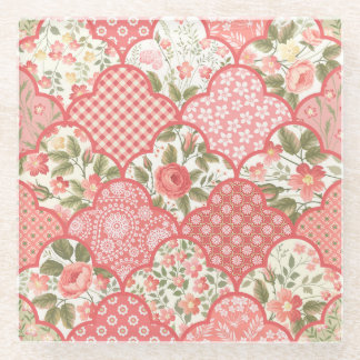 Posavasos De Vidrio Patrón de parchwork floral de Rosas Pastel