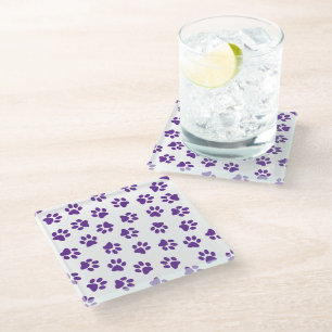 Posavasos De Vidrio Patrón De Paws, Paws De Perro, Paws Púrpura