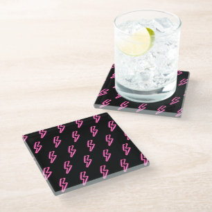 Posavasos De Vidrio Patrón de pernos de luz de neón rosado
