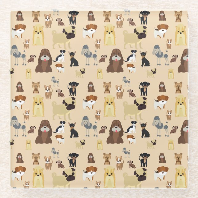 Posavasos De Vidrio patrón de perros (Anverso)