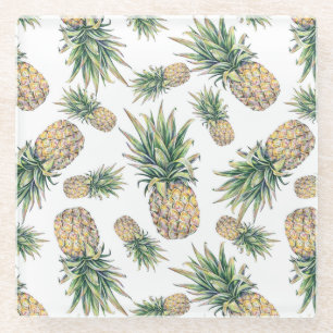 Posavasos De Vidrio Patrón de piña acuarela