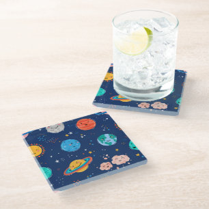Posavasos De Vidrio Patrón de planeta sonriente