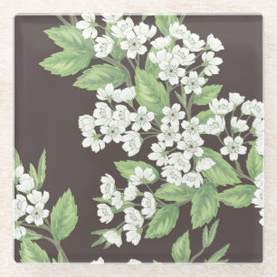 Posavasos De Vidrio Patrón de primavera, ramas verdes sin fisuras.