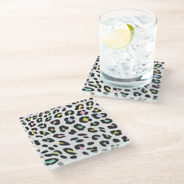 Posavasos De Vidrio Patrón de punto de leopardo de Pastel (Angular)