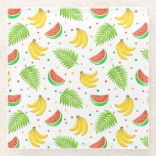 Posavasos De Vidrio Patrón de punto de polka de frutas tropicales