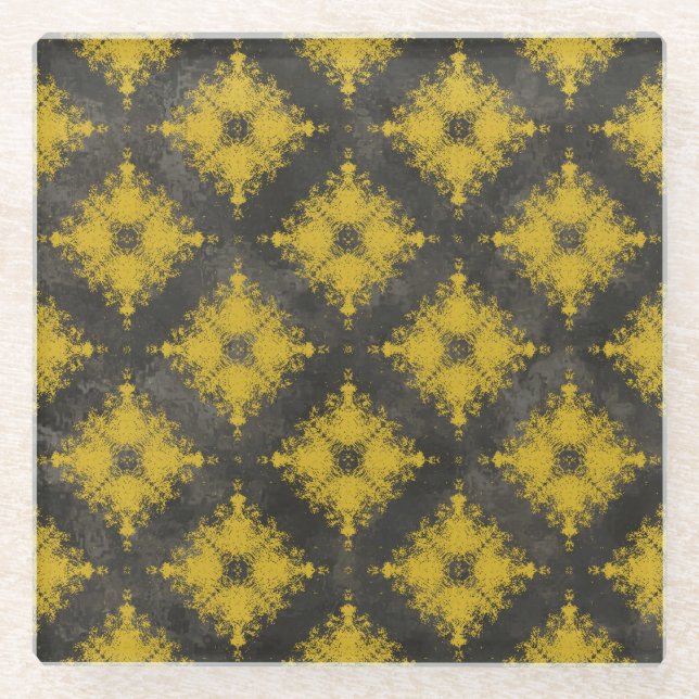 Posavasos De Vidrio Patrón de ráfaga de diamantes amarillos y negros (Anverso)
