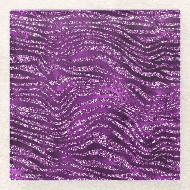 Posavasos De Vidrio Patrón de rayas de tigre Purpurina de glam naranja (Anverso)