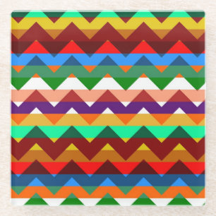 Posavasos De Vidrio Patrón de rayas de zigzag multicolor