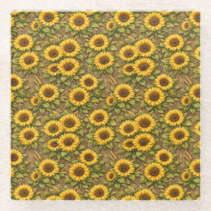 Posavasos De Vidrio Patrón de repetición sin fisuras de girasol brilla