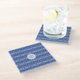 Posavasos De Vidrio Patrón de rueda de bicicleta azul monograma