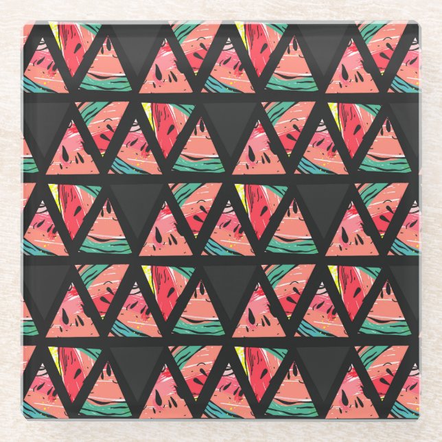 Posavasos De Vidrio Patrón de sandía abstracta dibujada a mano (Anverso)