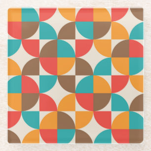 Posavasos De Vidrio Patrón de semicírculos coloridos de mediados de si