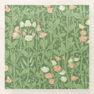 Posavasos De Vidrio Patrón de Sweet Pea de William Morris Botánico Vin
