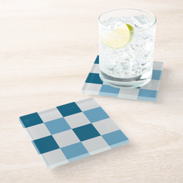 Posavasos De Vidrio Patrón De Tablero Blanco Y Azul (Angular)