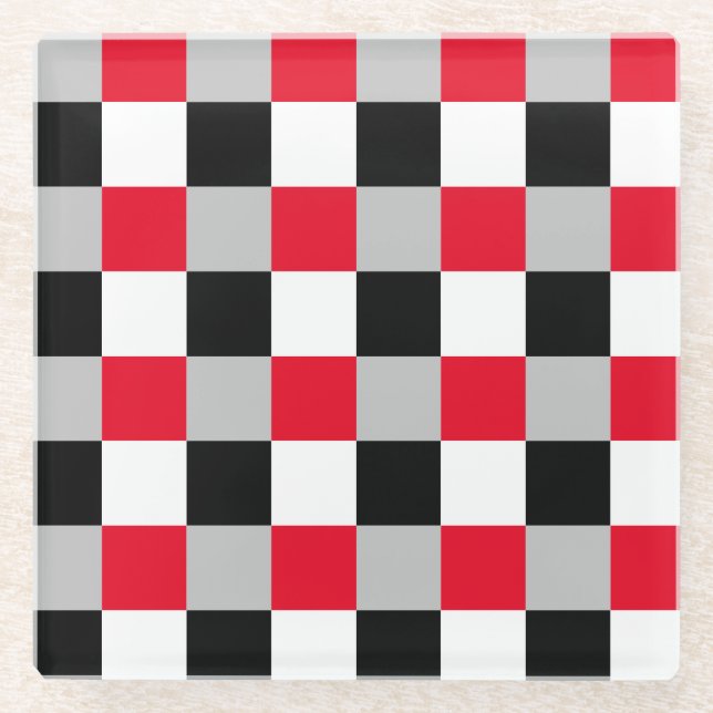 Posavasos De Vidrio Patrón de tablero de ajedrez editable (Anverso)