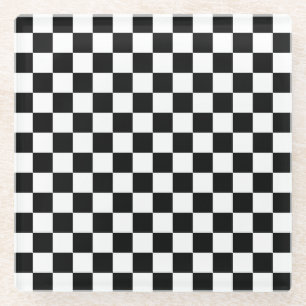 Posavasos De Vidrio Patrón de tablero de ajedrez en blanco y negro