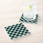 Posavasos De Vidrio Patrón de tablero de cheques azul negro retro<br><div class="desc">Diseño Guay fresco de estampado a cuadros,  decoración moderna de diseño interior para casa,  sala de estar,  sala de guardería,  habitación para niños. Cortinas coloridas a cuadros,  alfombra,  estuche de teléfono. Idea de diseño de tendencia de los años 70 y 60. Cheques negro y azul</div>