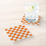 Posavasos De Vidrio Patrón de tablero de naranjas retro Checkerboard<br><div class="desc">Diseño Guay fresco de estampado a cuadros,  decoración moderna de diseño interior para casa,  sala de estar,  sala de guardería,  habitación para niños. Cortinas coloridas a cuadros,  alfombra,  estuche de teléfono. Idea de diseño de tendencia de los años 70 y 60. diseño de ajedrez para revisores naranjas</div>
