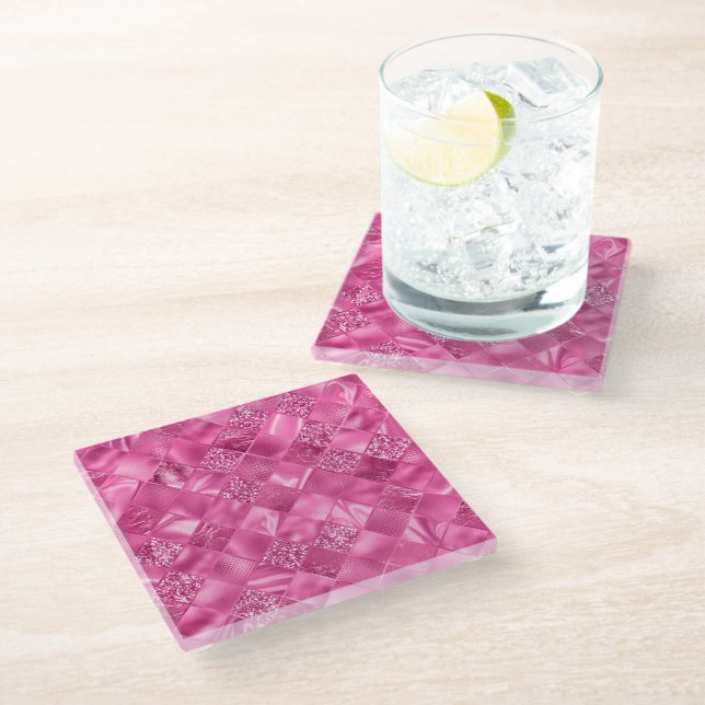 Posavasos De Vidrio Patrón de tejido cuadrado multitexturizado de colo (Angular)