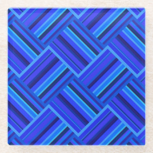 Posavasos De Vidrio Patrón de tejido diagonal de franjas azules