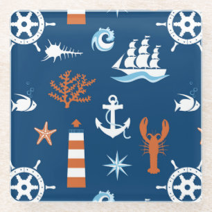 Posavasos De Vidrio Patrón de tema del mar 1