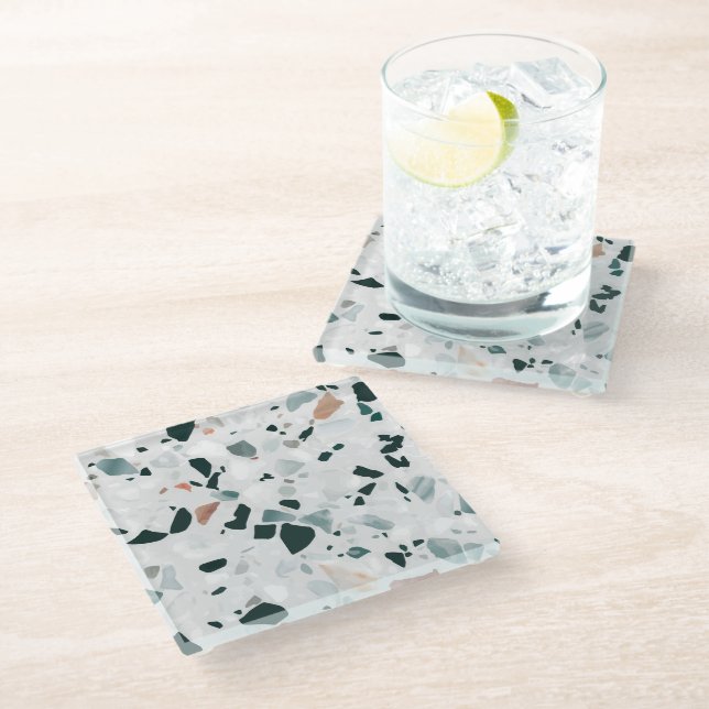 Posavasos De Vidrio Patrón de Terrazzo abstracto moderno (Angular)