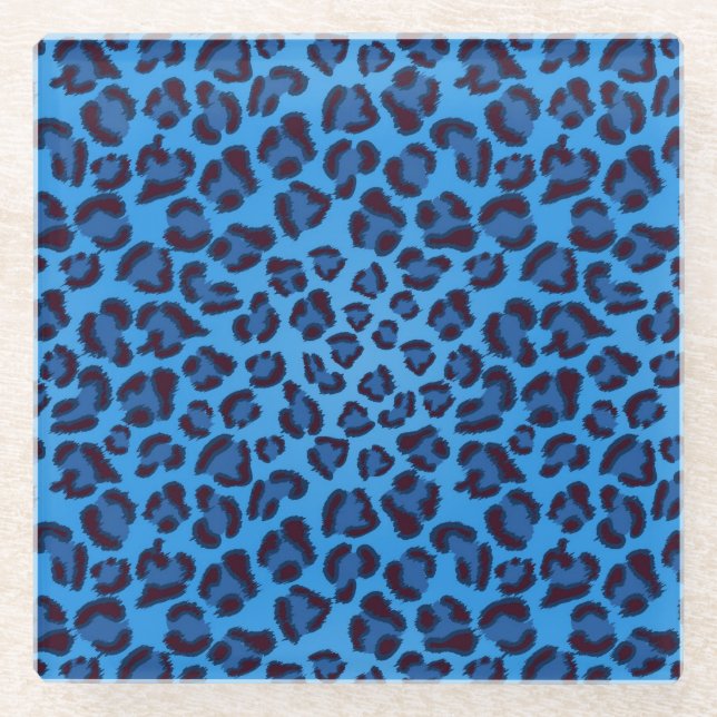 Posavasos De Vidrio patrón de textura de leopardo azul (Anverso)