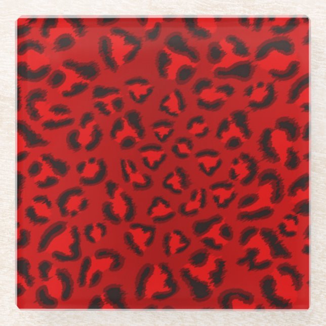 Posavasos De Vidrio Patrón de textura de leopardo rosa. (Anverso)