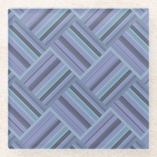 Posavasos De Vidrio Patrón de trama de rayas diagonales azul-gris