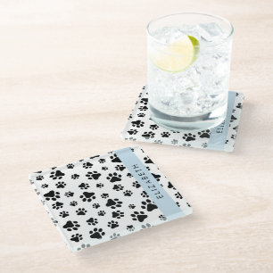Posavasos De Vidrio Patrón de traza, garras de perro, negro y blanco,